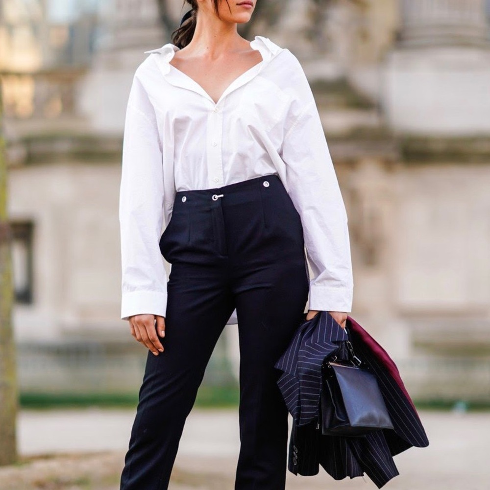Joan Vass Collared Long Sleeve Poplin Shirt